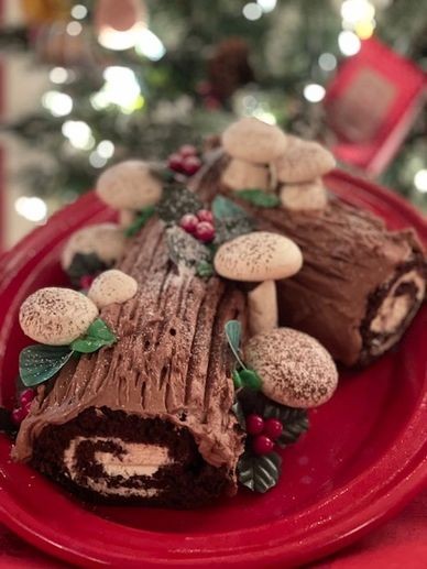 Bûche de Noël with Meringue Mushrooms